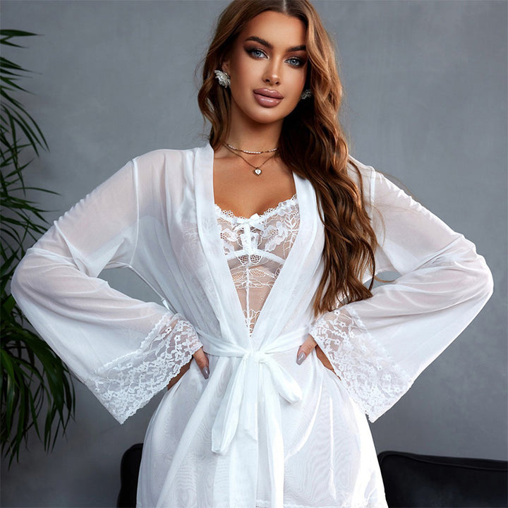 Sheer Mesh Lace Cami Dress Sleepwear Set