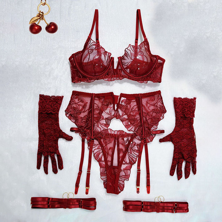 Sheer Mesh Underwire Bra Lingerie Set