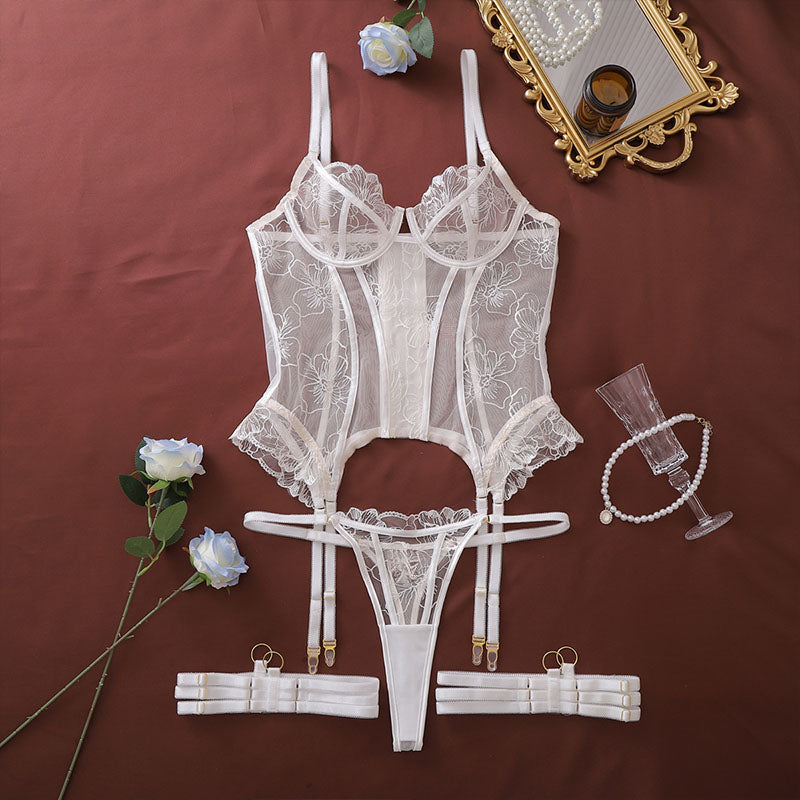 Embroidered Sheer Mesh Lace Lingerie Set