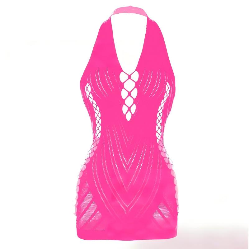 Fishnet Cut-Out Halter Mini Dress