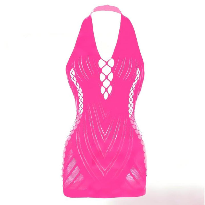 Fishnet Cut-Out Halter Mini Dress