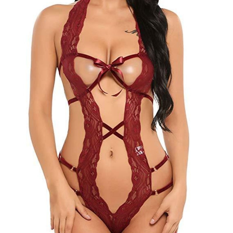 Open-Cup Lace Strappy Teddy