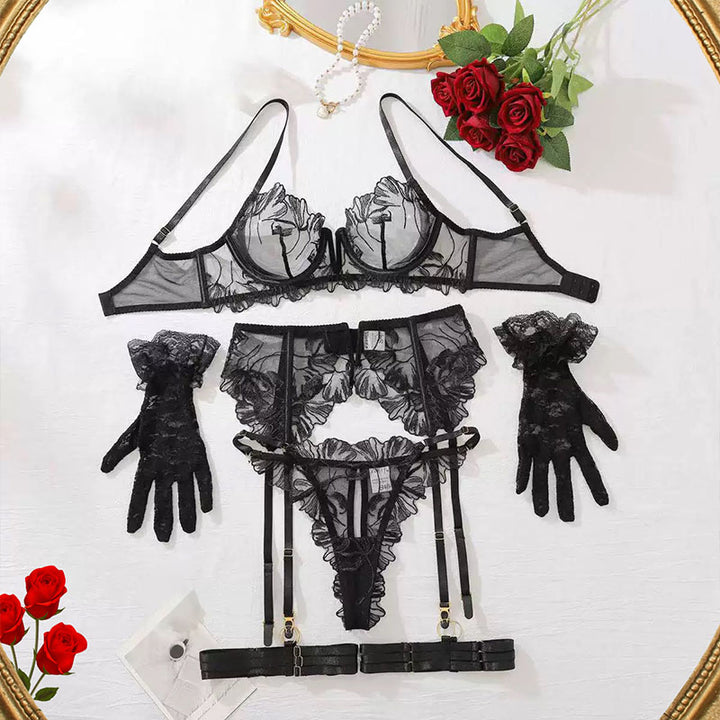 Sheer Mesh Underwire Bra Lingerie Set