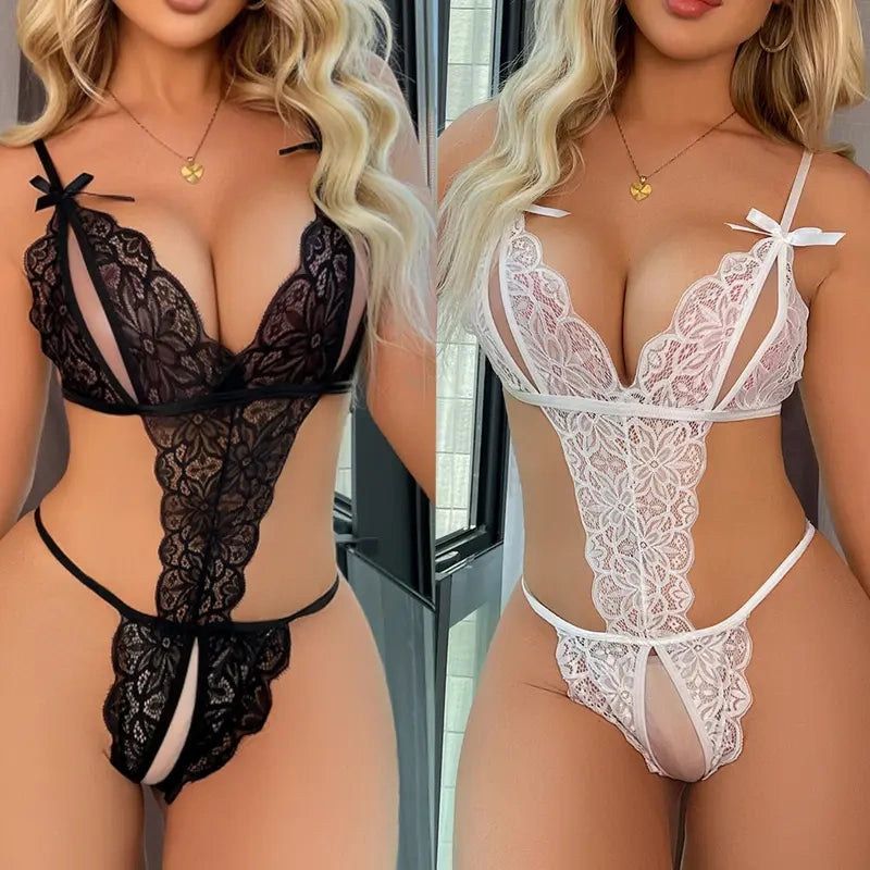 Deep V Lace Cut-Out Teddy