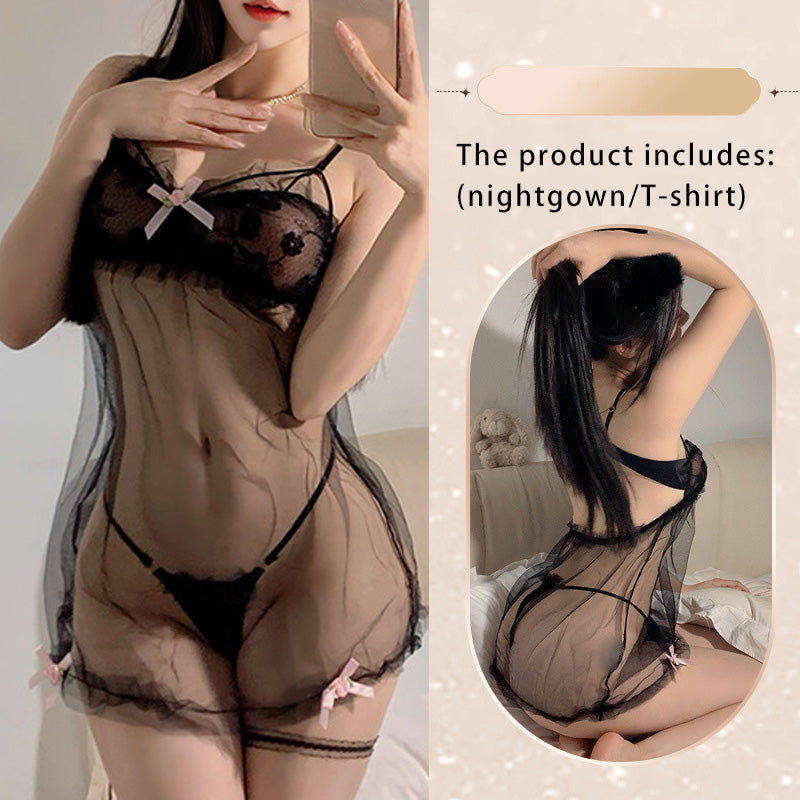 V-neck floral lace robe two-piece set