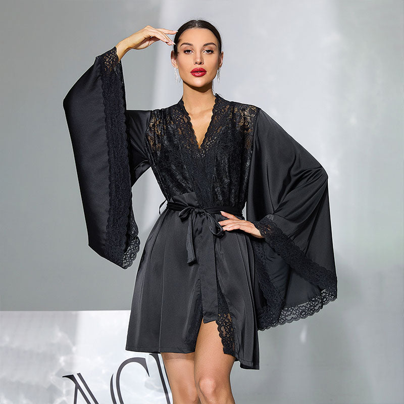 Lace Mesh Slip Dress &amp; Sheer Robe Set