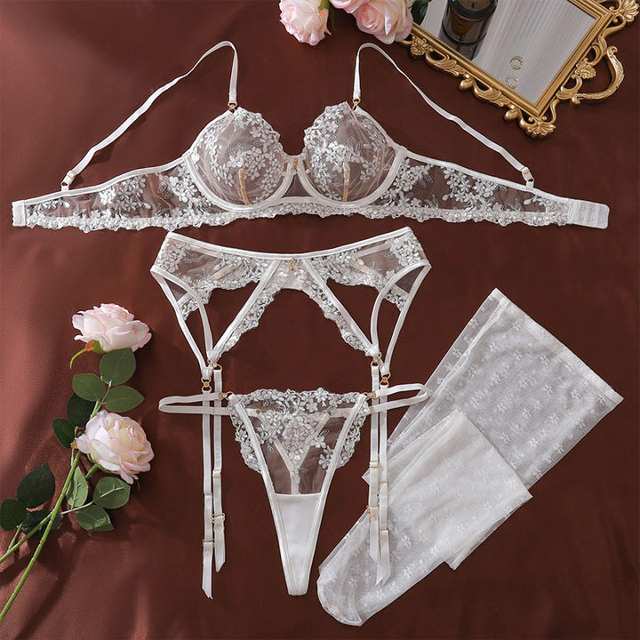 Floral Embroidery Underwire Bustier Lingerie Set