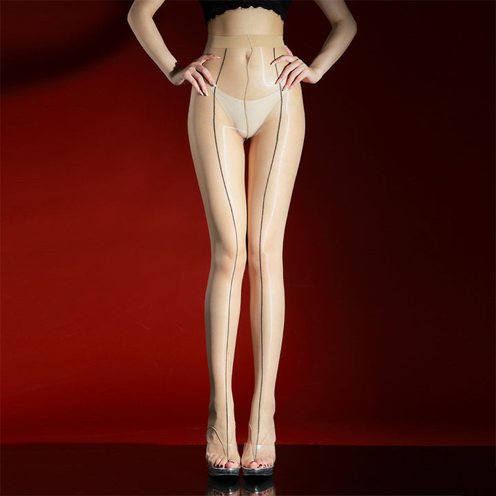 Shiny vertical-stitched pantyhose