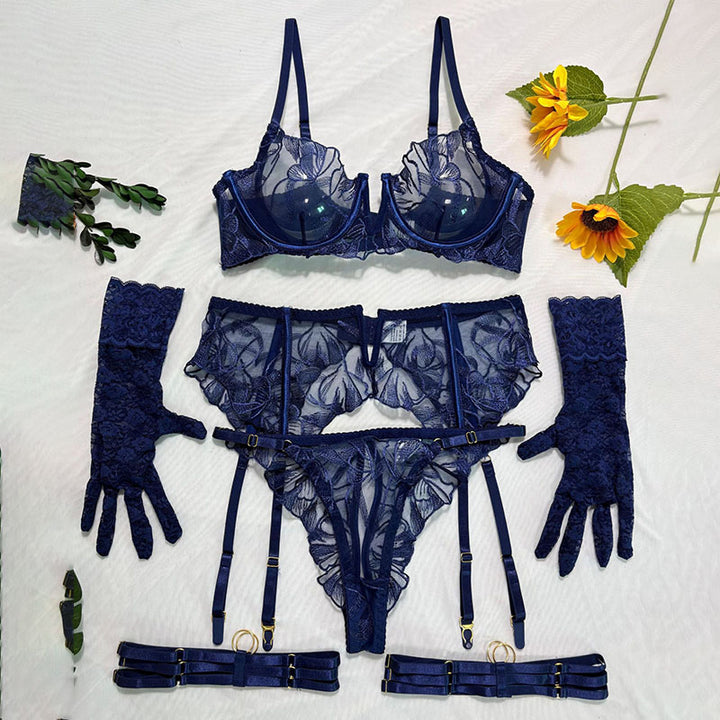 Sheer Mesh Underwire Bra Lingerie Set
