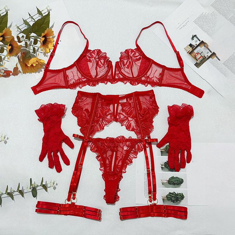 Sheer Mesh Underwire Bra Lingerie Set