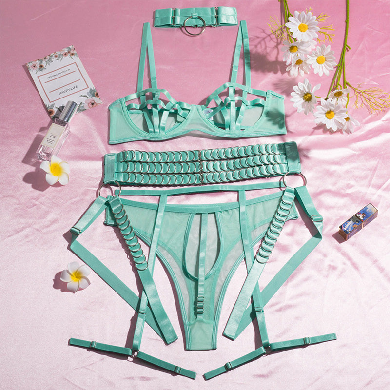 O-ring strap mesh bra set (four-piece set)