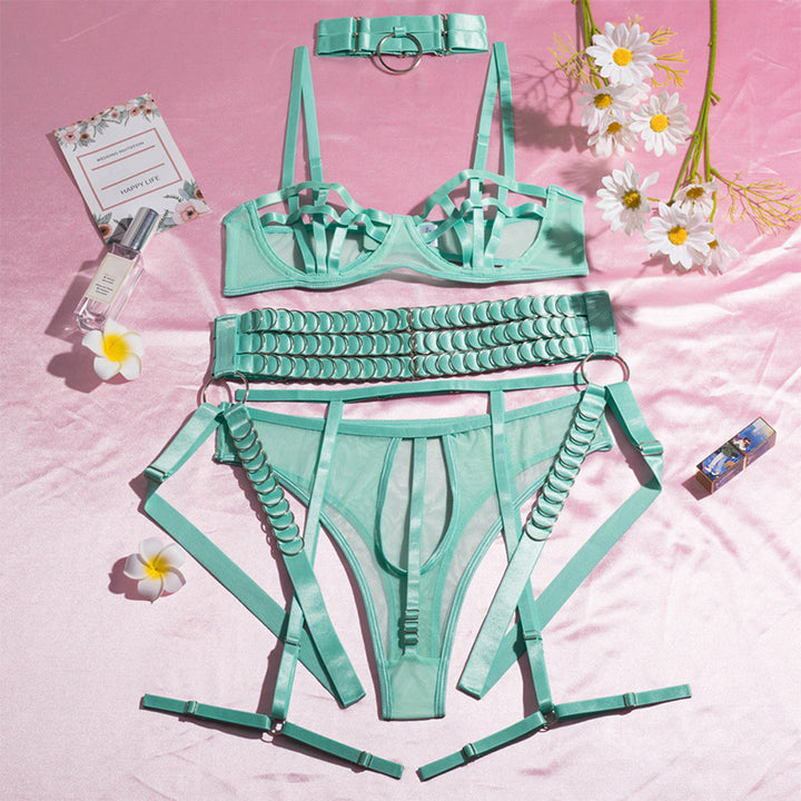 O-ring strap mesh bra set (four-piece set)