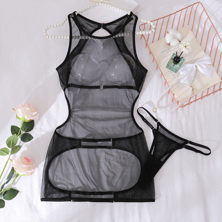 Sheer Mesh Cutout Backless Lingerie Set