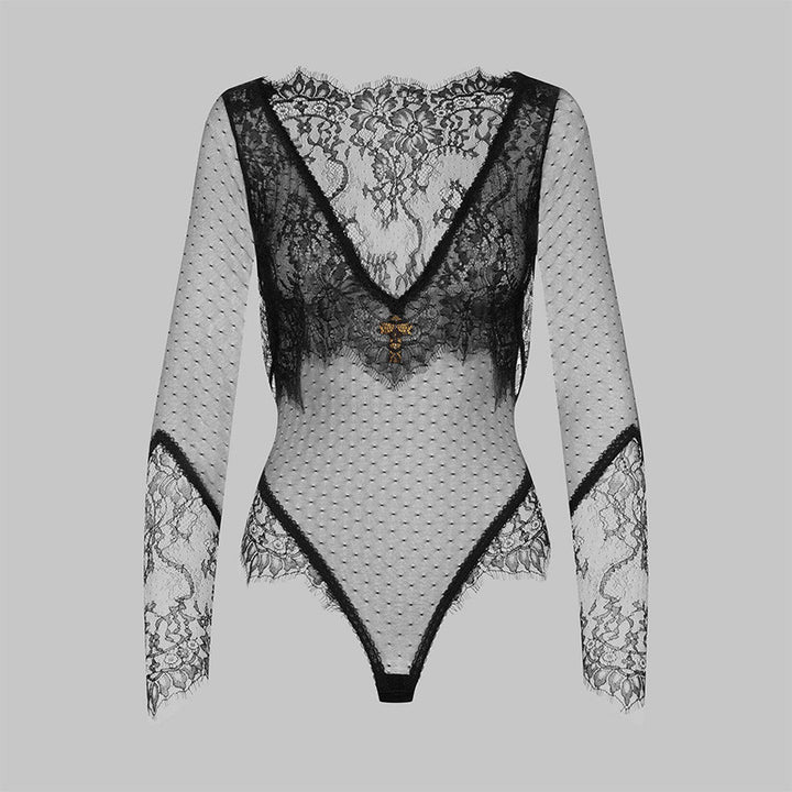 Polka dot tulle long-sleeved bodysuit