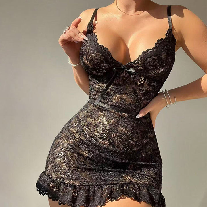 V-neck floral lace slip dress