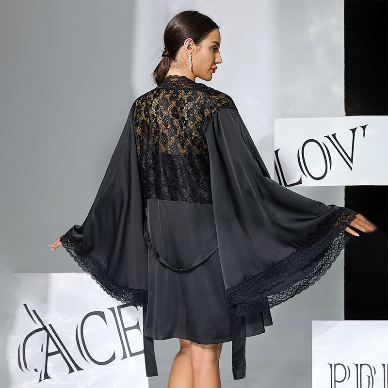 Lace Mesh Slip Dress &amp; Sheer Robe Set