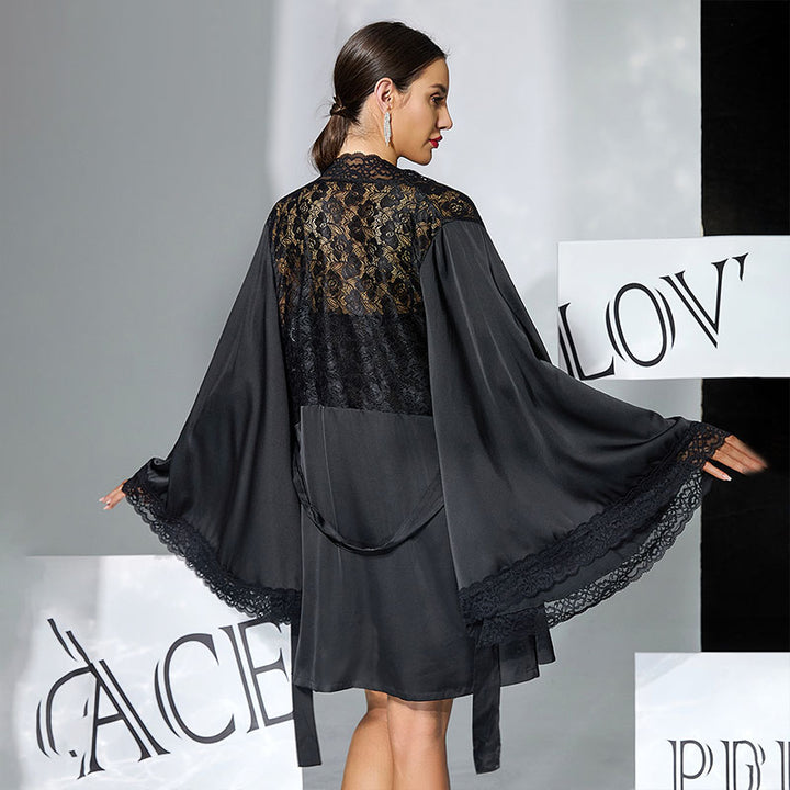 Lace Mesh Slip Dress &amp; Sheer Robe Set