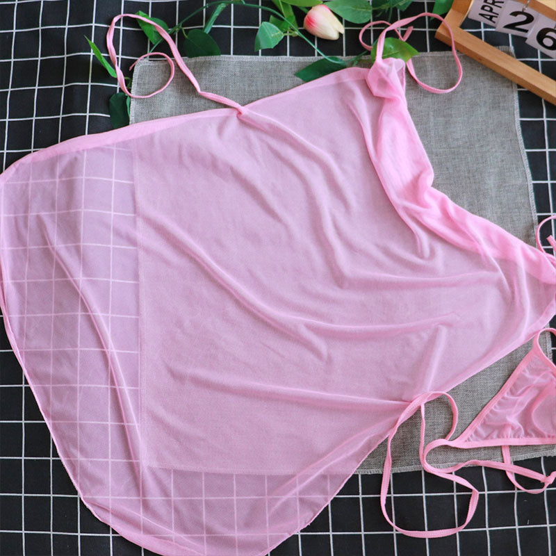 Sheer Mesh Tie-Up Halter Babydoll