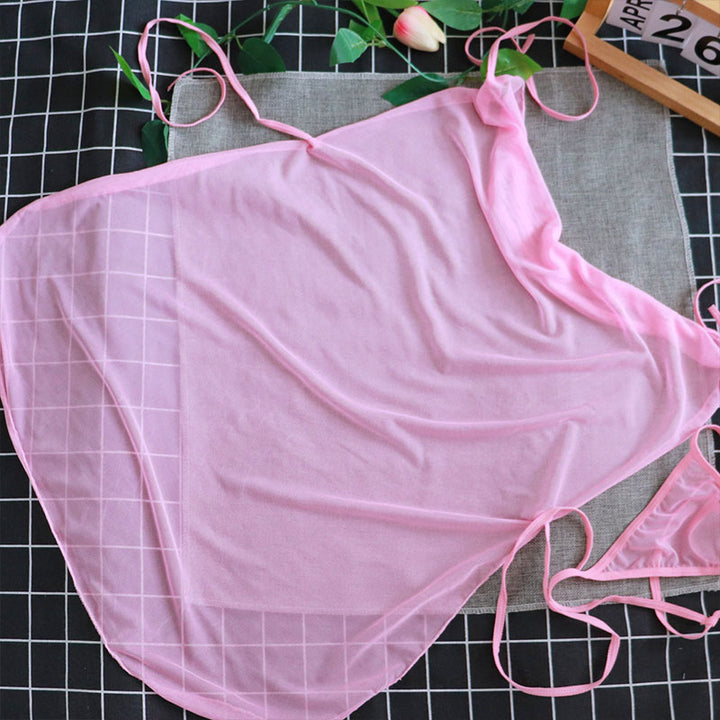 Sheer Mesh Tie-Up Halter Babydoll