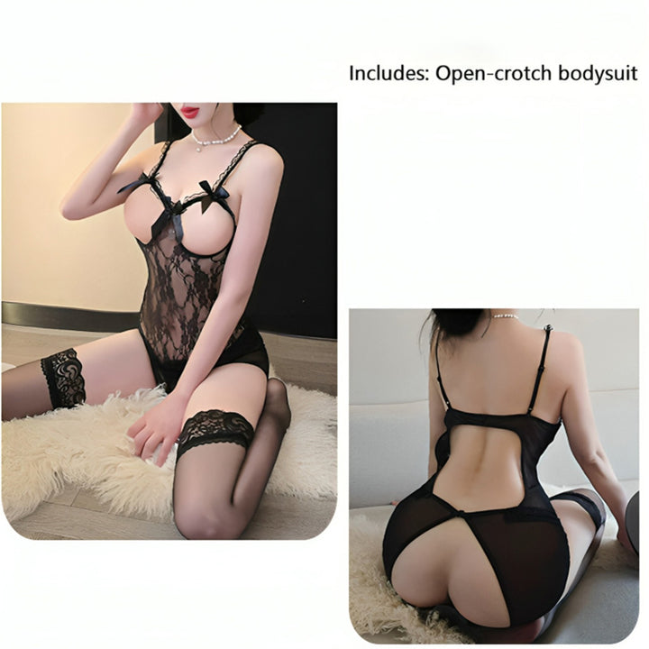 Lace Hollow Out Open Crotch Bodysuit