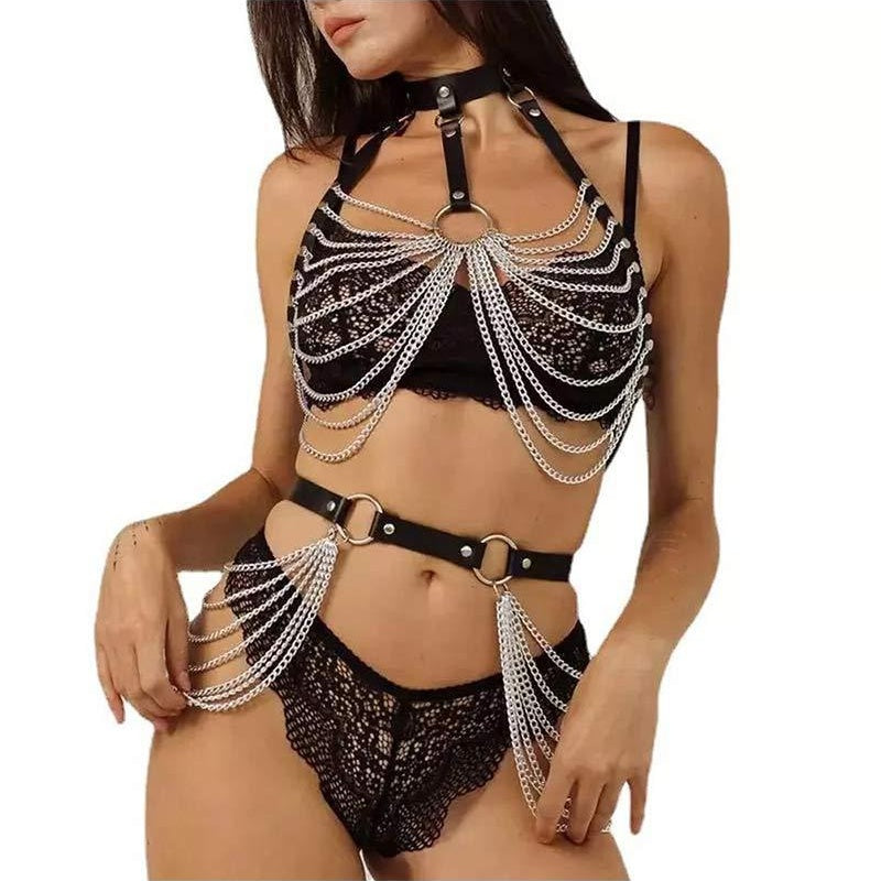Silver Cascade Lace Lingerie Set