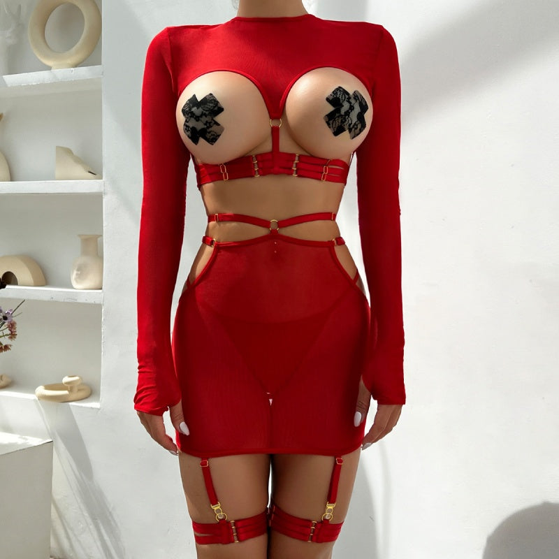 Sexy  Long Sleeve Cut Out Harness Mini Dress