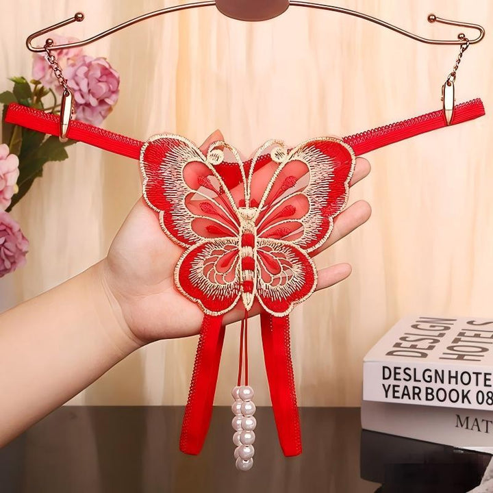 Butterfly Pearl Embroidered Thong