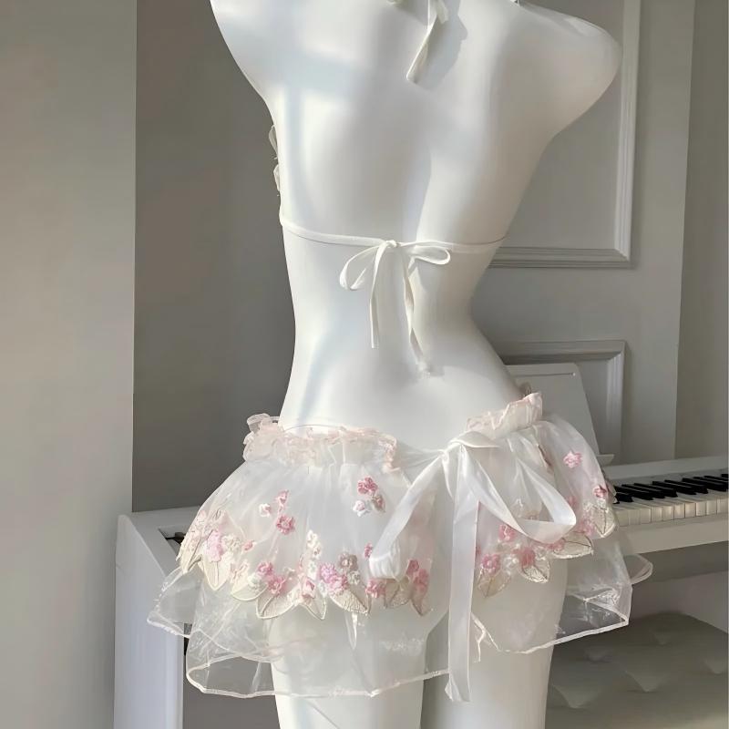 Floral Embroidered Sheer Babydoll Set