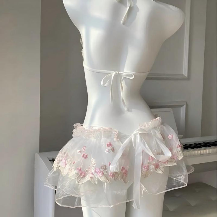 Floral Embroidered Sheer Babydoll Set