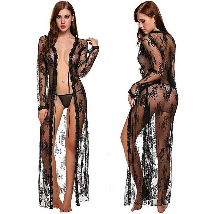 Black Floral Lace Long Robe