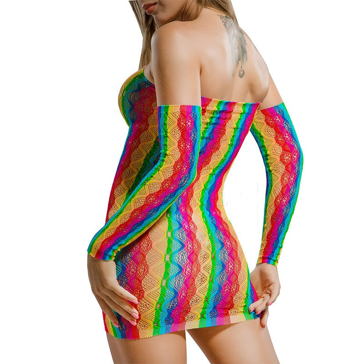Rainbow Lace Off-Shoulder Mini Dress