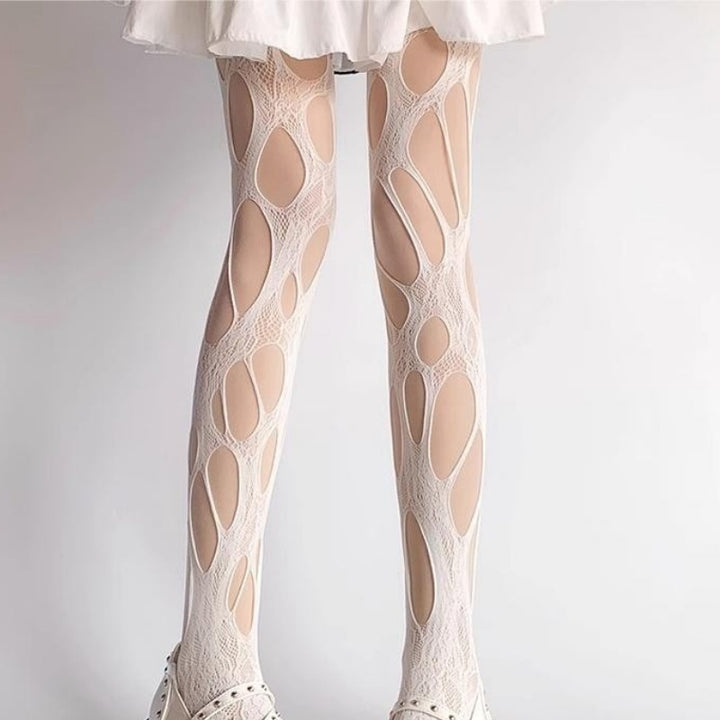 Brown Lace Cut-Out Patterned Pantyhose