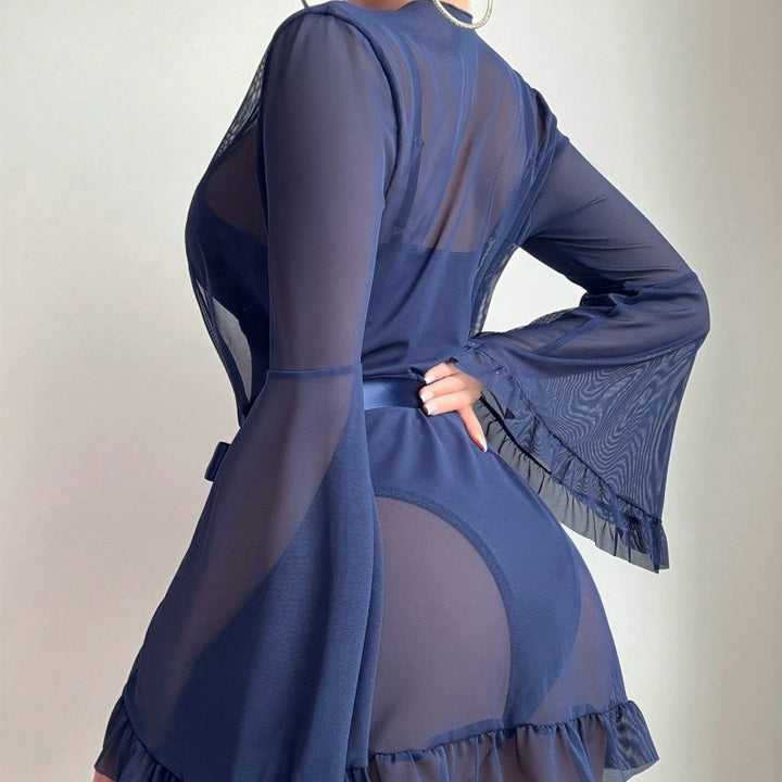 Sheer Robe &amp; Lace Teddy Set