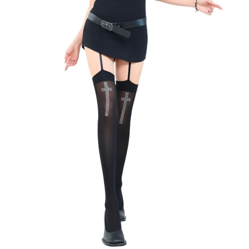 Black Rhinestone Cross Stockings