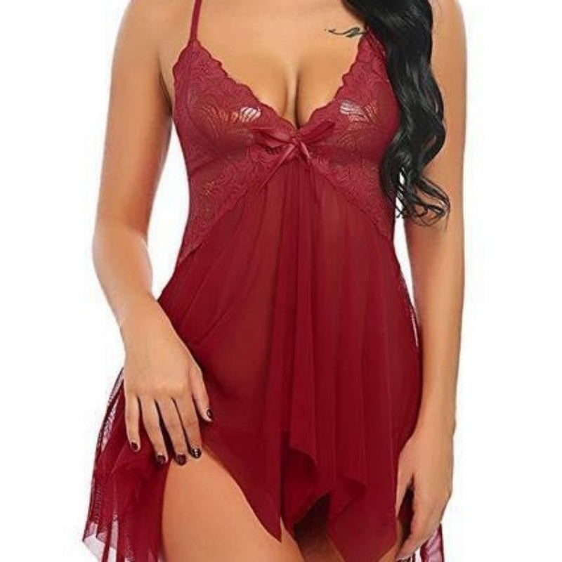 Open-Front Lace Mesh Chemise