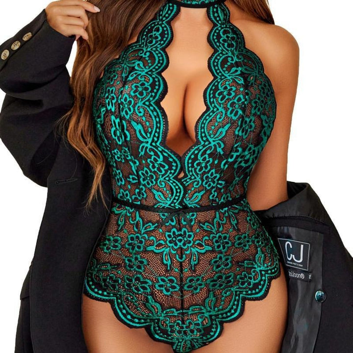 Halter Plunge Lace Bodysuit