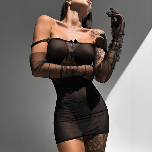 Hot Black Mesh Strappy Caged Bodysuit