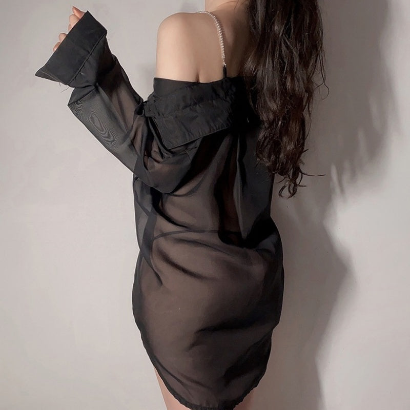 Black Sheer Off-Shoulder Bodysuit
