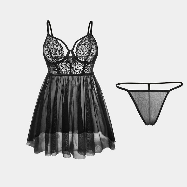 Cage Lace Mesh Babydoll Set