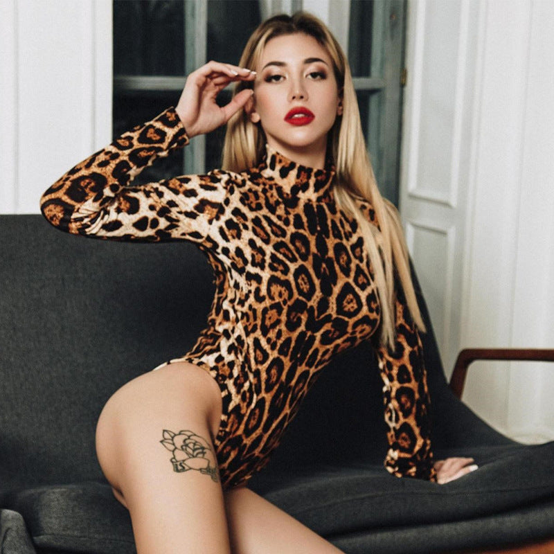 Wild Leopard Print Long Sleeve  Bodysuit