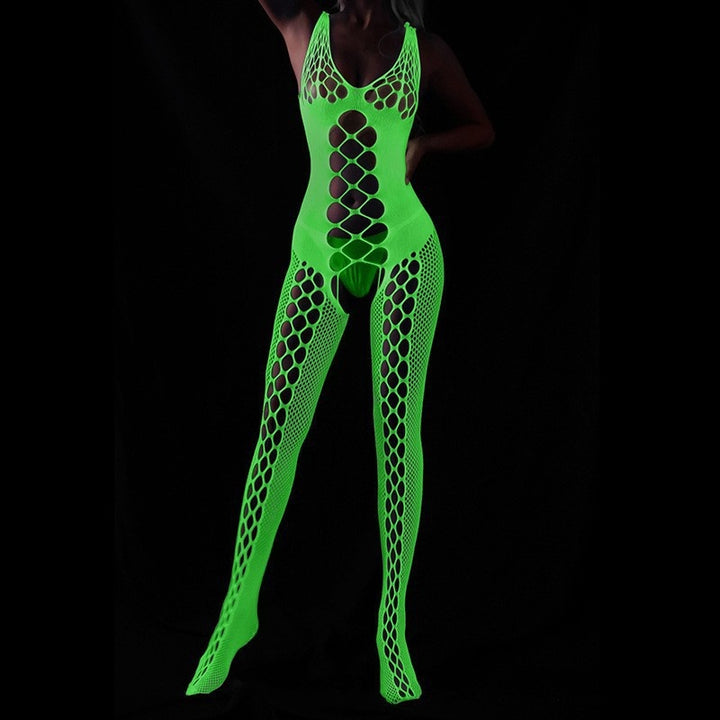 Neon Green Glow Fishnet Two-Piece Set