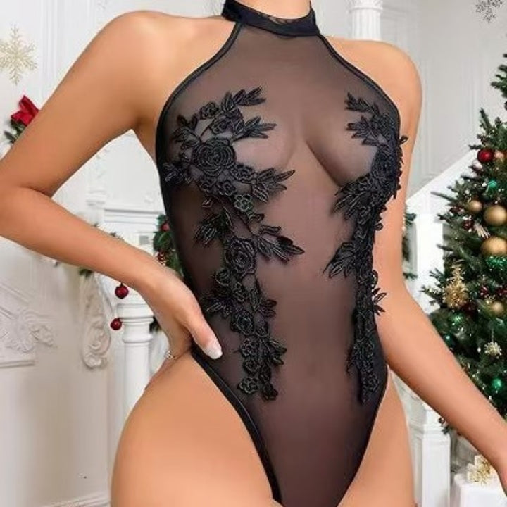 White Sheer Floral Lace Bodysuit