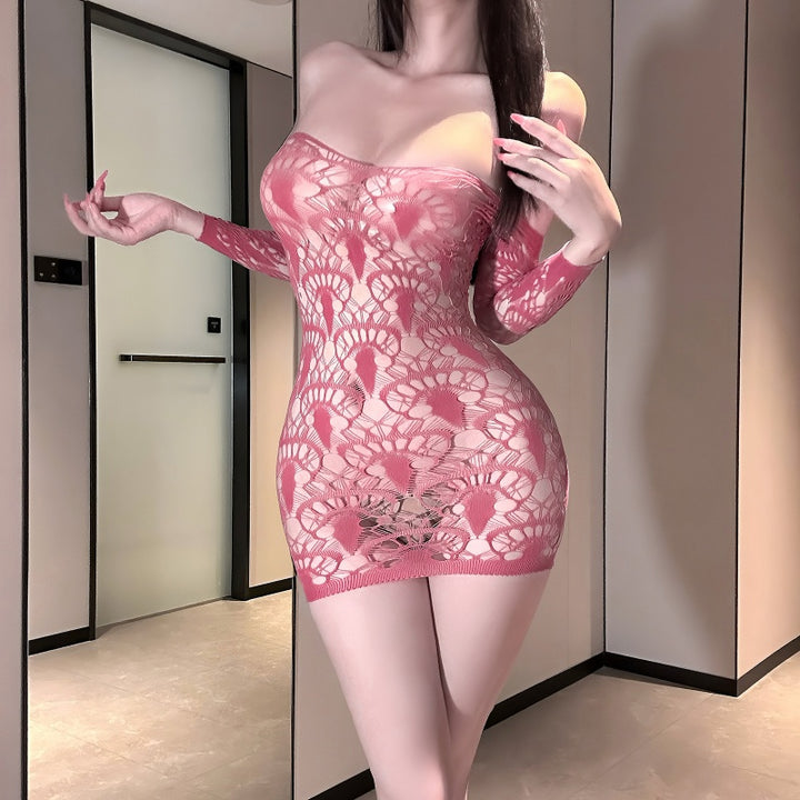 Pink Lace Off-Shoulder Mini Dress Bodysuit