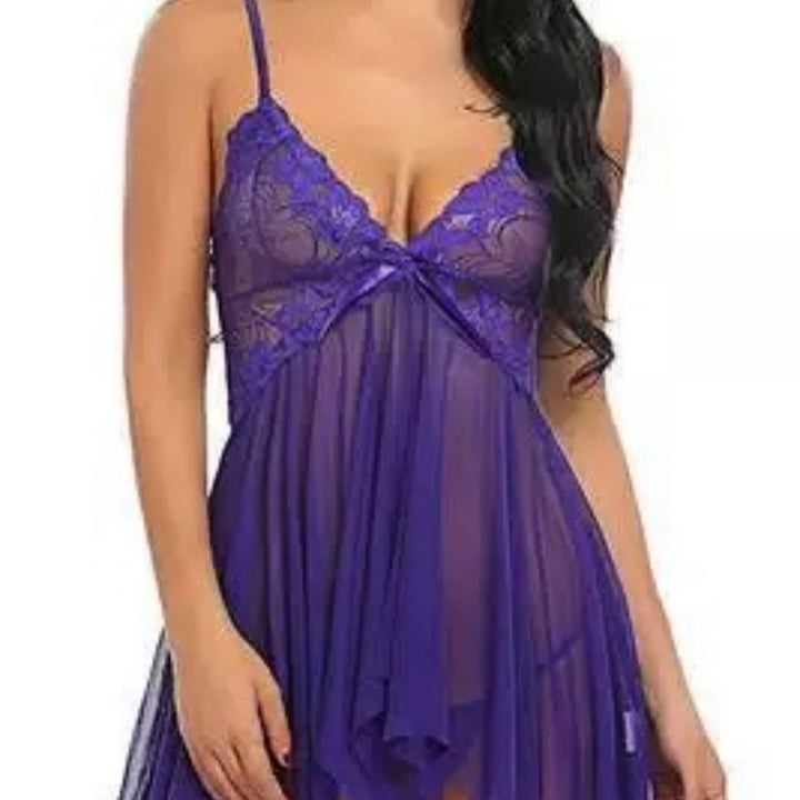 Open-Front Lace Mesh Chemise