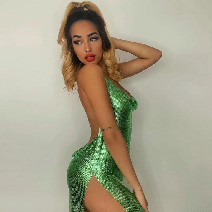 Silver Sparkly Halter Mini Dress