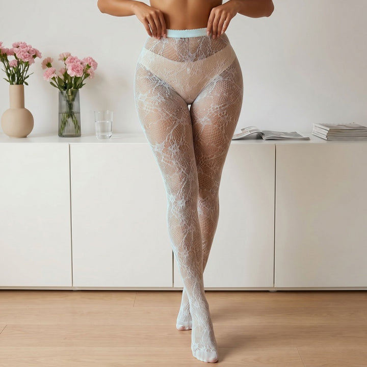 Black Floral Lace Pantyhose