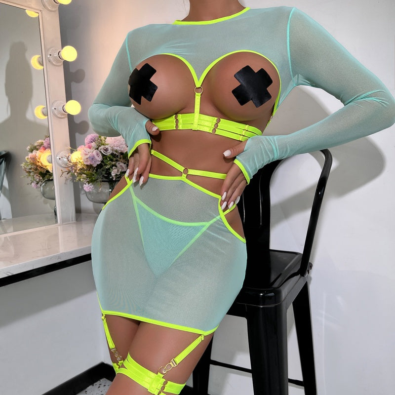Sexy  Long Sleeve Cut Out Harness Mini Dress