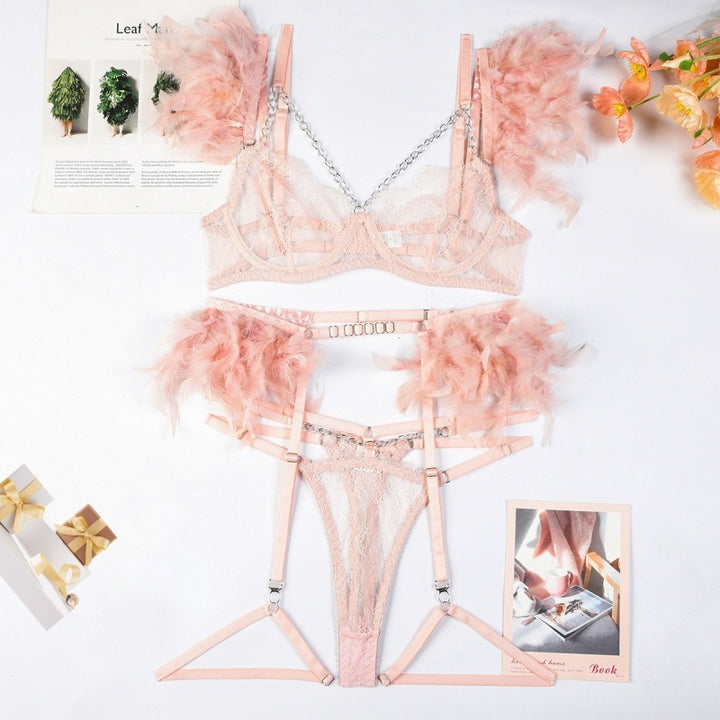 Feather Lace Chain Lingerie Set