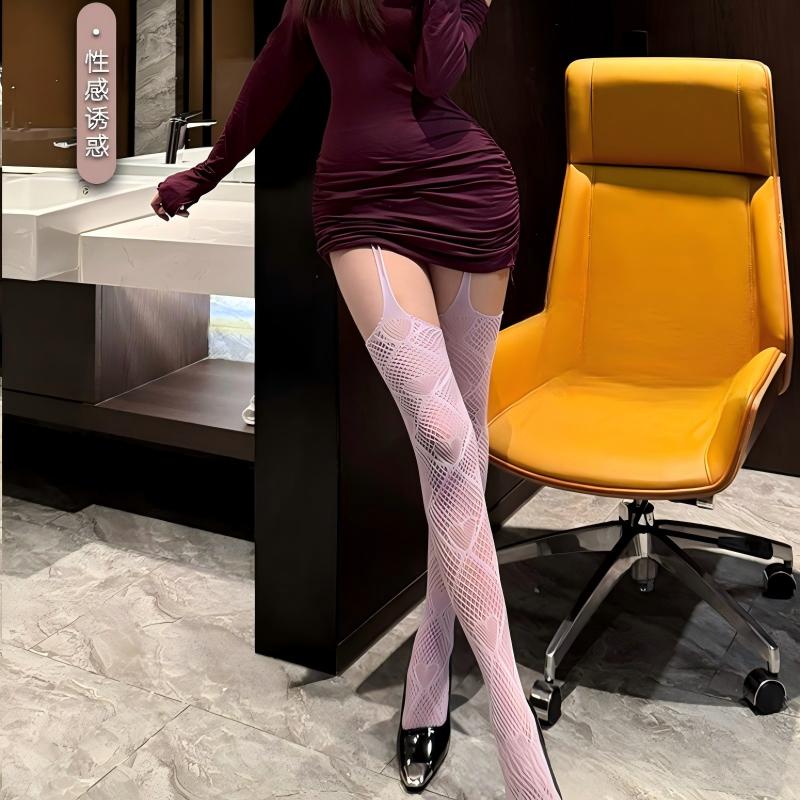 Black Fishnet Cut-Out Thigh-High Stockings