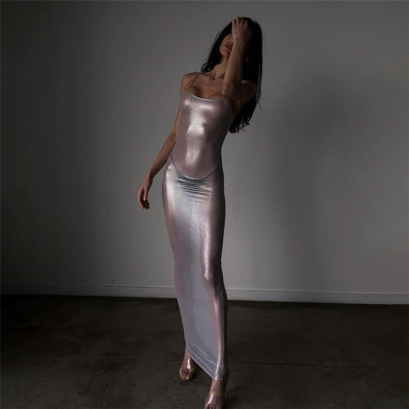 White Shiny Sheer Long Dress